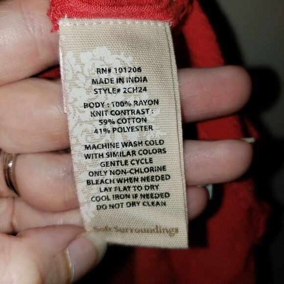 SOFT SURROUNDINGS RED ORANGE WAFFLE KNIT & COTTON SHIRT 3/4 SLEEVES SIZE MEDIUM - Picture 4 of 5